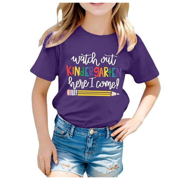 Polo Shirts for Girls Print Back to School Shirt School Tee Kindergarten Shirts for Girls Kids T Shirt Children Z0D-Dark Purple, 110