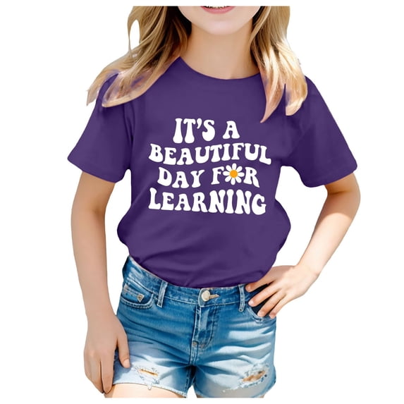 Polo Shirts for Girls Print Back to School Shirt School Tee Kindergarten Shirts for Girls Kids T Shirt Children Z0H-Dark Purple, 110