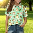 thumbnail image 1 of Polo Shirts for Girls Short Sleeve Henley Cute Cartoon Animal Print T Shirts Button Closure Comfy Causal School Uniform, 110, 1 of 5