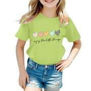 Polo Shirts for Girls Size 8 Girls Cute Graphic Print Round Neck Short Sleeve Tee Summer Casual T Shirt GN2, 7-8 Years