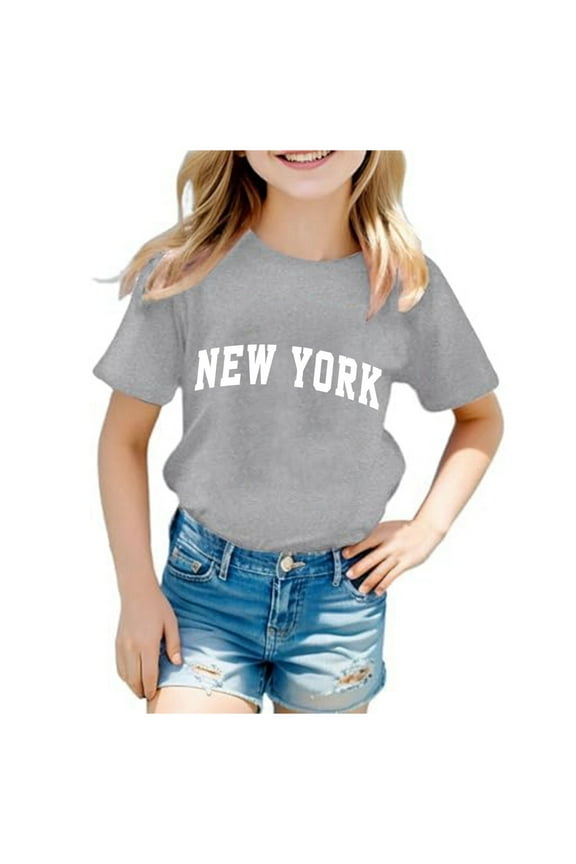 Polo Shirts for Girls Size 8 Kid Girls Cute Graphic Printed Round Neck Short Sleeve Tee Summer Casual T Shirt Tops Z12-Grey, 150