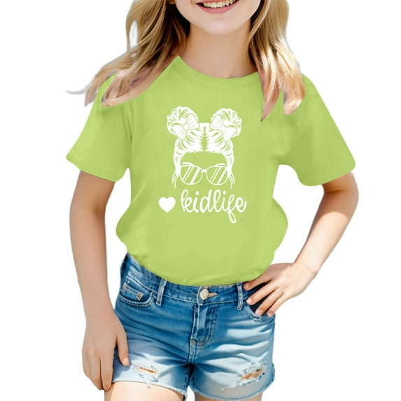 Polo Shirts for Girls Size 8 Kid Girls Cute Graphic Printed Round Neck Short Sleeve Tee Summer Casual T Shirt Tops Z3-GN2, 150