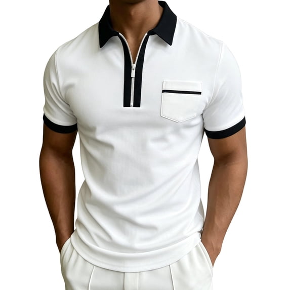 Polo Shirts for Men 1/4 Zipper Henley Color Block T Shirts Causal Summer Athletic Tees, 3XL