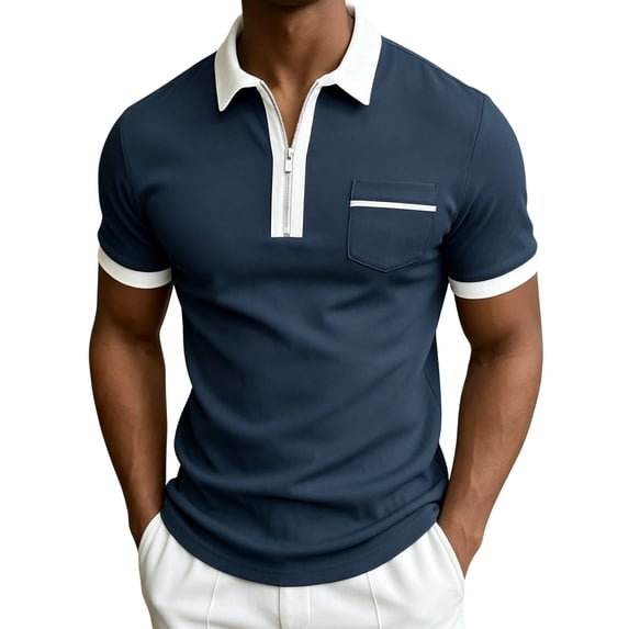 Polo Shirts for Men 1/4 Zipper Henley Color Block T Shirts Causal Summer Athletic Tees, M