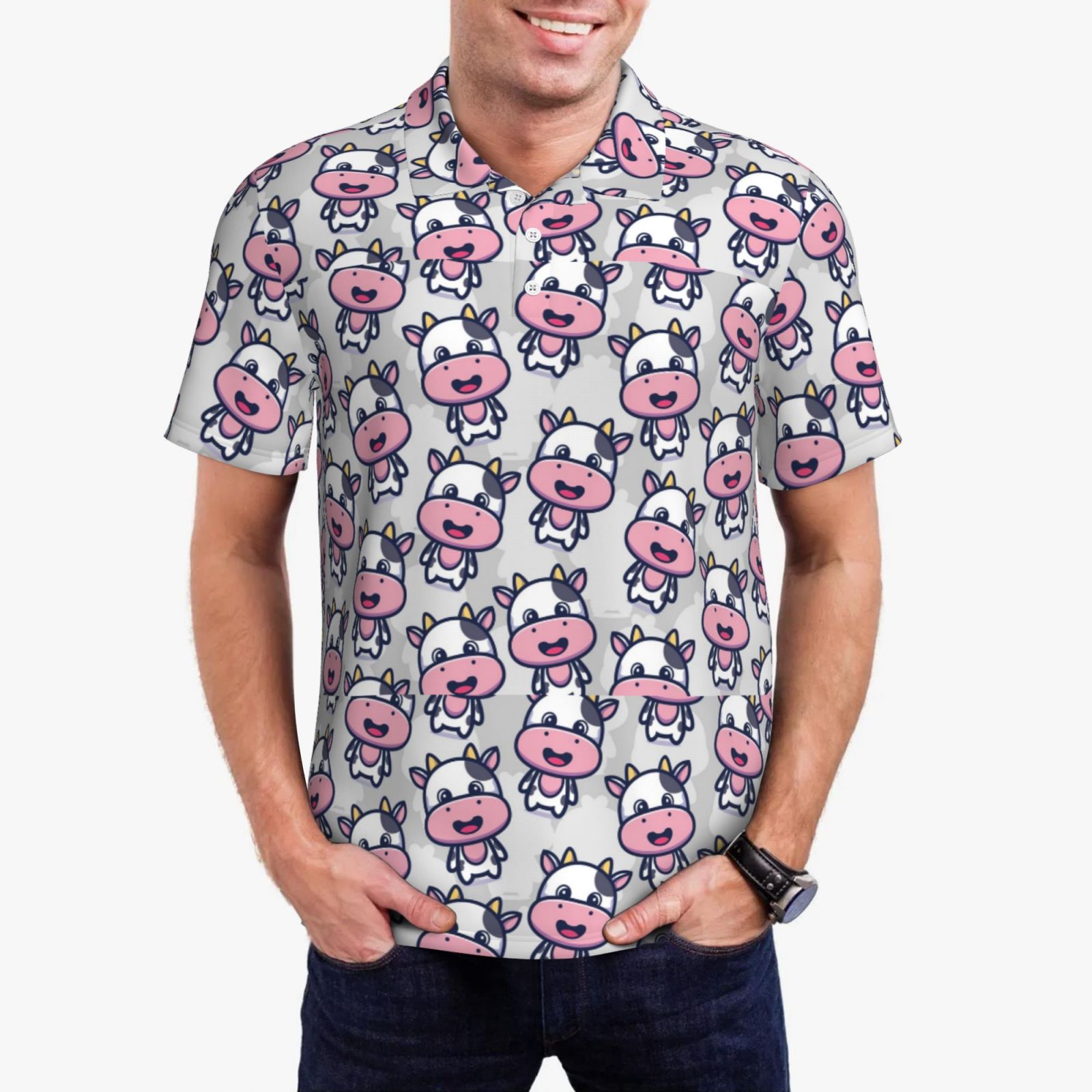 Polo Cow Pattern Polo Shirts for Men - Baby Cow Soft Comfort Breathable Casual Mens Polo ...