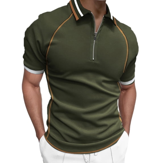 Polo Shirts for Men Big and Tall Men Summer Fashion Loose Lapel Zipper Short Sleeve Top T Shirt