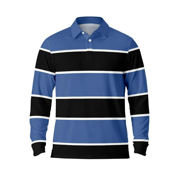 Polo Shirts for Men Breathable Long Sleeve Color Block Striped Golf Shirt Fall Winter Warm Casual Button Down Collared Business Tops Blue M