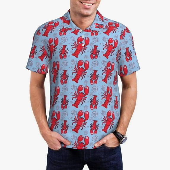 Polo Shirts for Men, Cartoon Lobsters 2 Soft Casual Mens Polo Shirts Short Sleeve Button Down Classic Mens Golf Polo Shirts