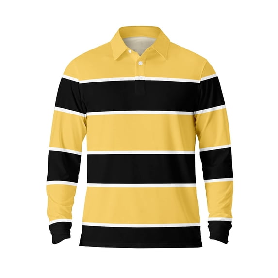 Polo Shirts for Men Casual Button Down Collared Breathable Long Sleeve Striped Tops Fall Loose Fit Comfy Shirts for Men