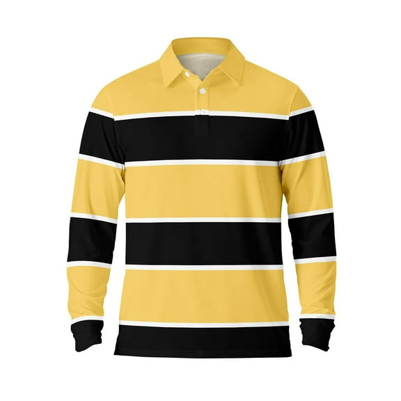 Polo Shirts for Men Casual Button Down Long Sleeve Striped Breathable Lapel Tops Comfortable Fall T Shirts for Man Black XXL