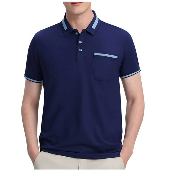 Polo Shirts for Men Casual Collared T-Shirt with Pocket Business Work Tees, L