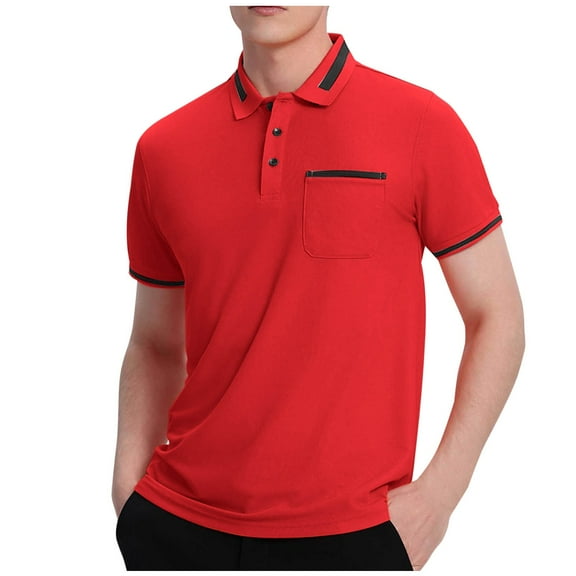 Polo Shirts for Men Casual Collared T-Shirt with Pocket Business Work Tees, L