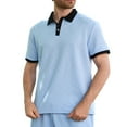 thumbnail image 1 of Polo Shirts for Men Casual Color Matching Short Sleeve Button Up Lapel Trend Breathable Tops Loose Fit T Shirts for Man Sky Blue XL, 1 of 4