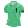 thumbnail image 1 of Polo Shirts for Men Casual Crucifix Printed Short Sleeve Button Up Collared Tops Summer Sport Breathable T Shirts for Man Light Green S, 1 of 3