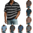 thumbnail image 1 of Polo Shirts for Men Casual Quarter-Zip Striped Beach Shirt Lightweight Short Sleeve T Shirt Fashion Business Collared Pullover OIOLOYJM Black 3XL, 1 of 9