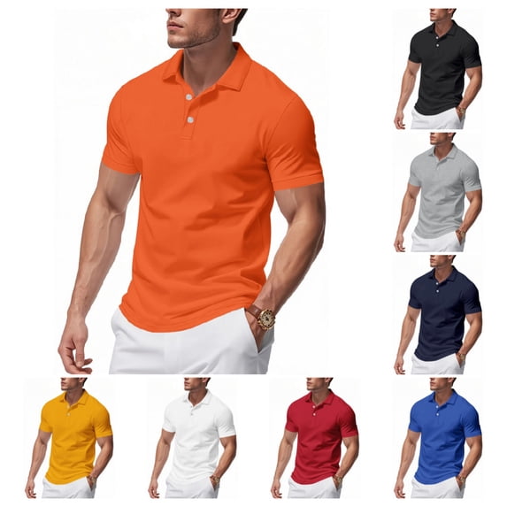 Polo Shirts for Men Casual Short Sleeve Cotton Pique Buttons down Golf Shirts Quick Dry Classic Fit Performance solid T-Shirt Saffron XL