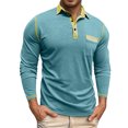 thumbnail image 1 of Polo Shirts for Men Casual Solid Collared Classic Long Sleeve Top Mens Loose Blouses, 1 of 6