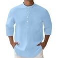 thumbnail image 1 of Polo Shirts for Men Casual Solid Color 3/4 Sleeve Button Stand Collar Tops Comfortable Streetwear Loose T Shirts for Man Light Blue M, 1 of 9