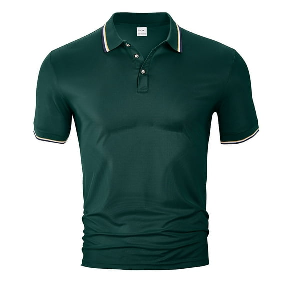 Polo Shirts for Men Casual Solid Color Short Sleeve Buttons Lapel Breathable Tops Trend Summer Loose Lightweight Mens T Shirts Dark Green S