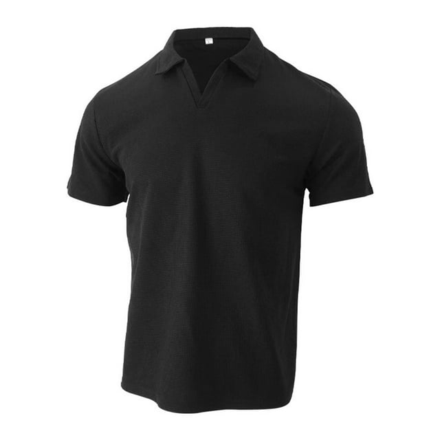Polo Shirts for Men Casual V Neck Textured Slim Fit Solid Short Sleeve ...