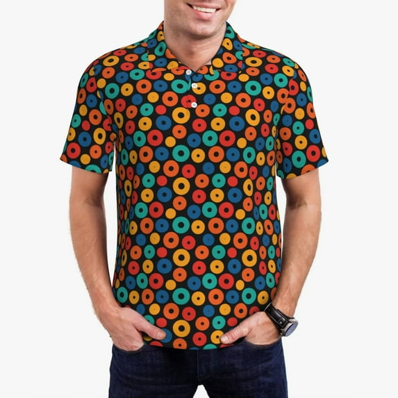 Polo Shirts for Men, Circle colorful dot pattern Cuteness Casual Mens Polo Shirts Short Sleeve Button Down Classic Mens Golf Polo Shirts