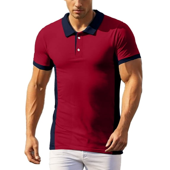 Polo Shirts for Men Color Block Summer Casual Short Sleeve Comfortable Top Button Collared Slim Fit Mens T-Shirts