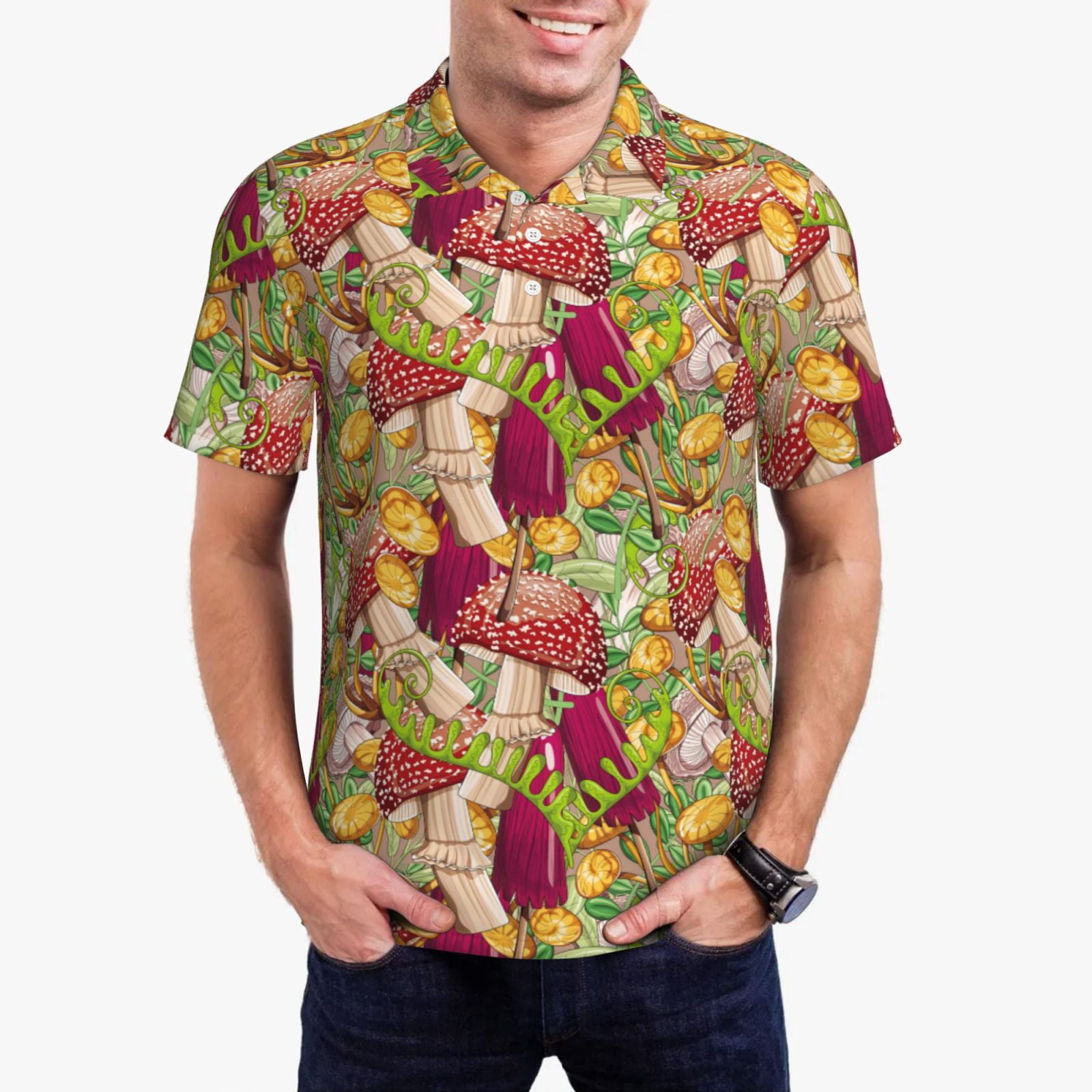 Polo Shirts for Men - Colored Mushrooms Leaves Mens Polo Shirts Short ...