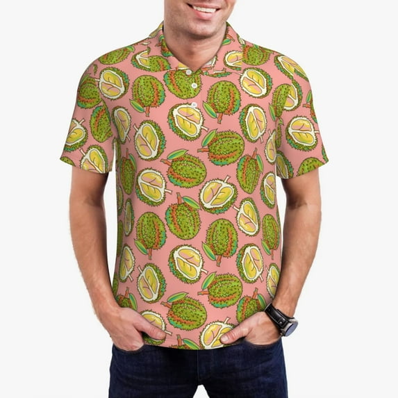 Polo Shirts for Men, Colorful Durian Cuteness Casual Mens Polo Shirts Short Sleeve Button Down Classic Mens Golf Polo Shirts