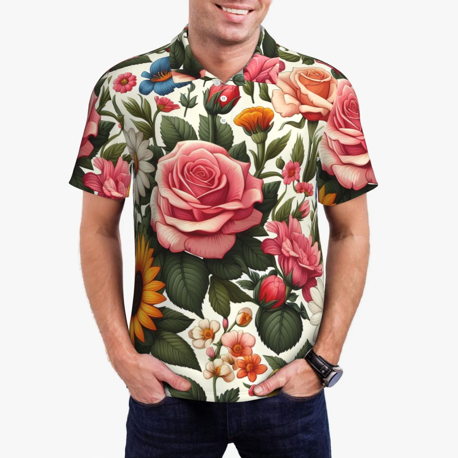 Polo Shirts for Men, Colorful Floral Sunflower Daisy A Cuteness Casual ...