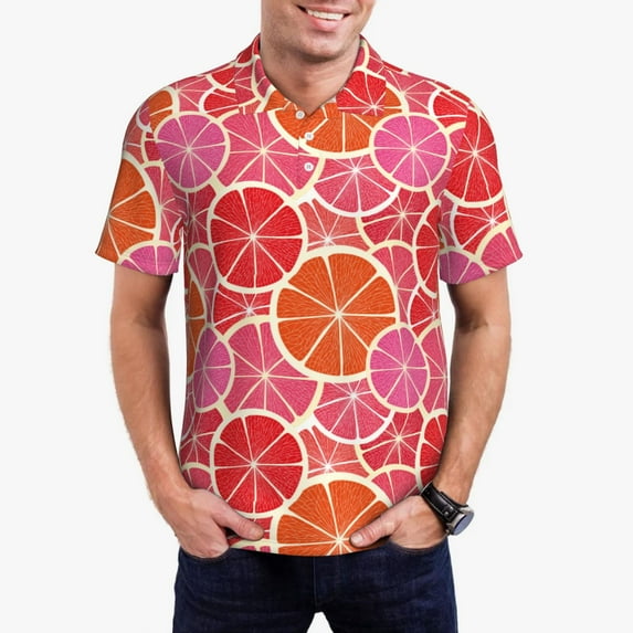 Polo Shirts for Men, Colorful Orange Cuteness Casual Mens Polo Shirts Short Sleeve Button Down Classic Mens Golf Polo Shirts