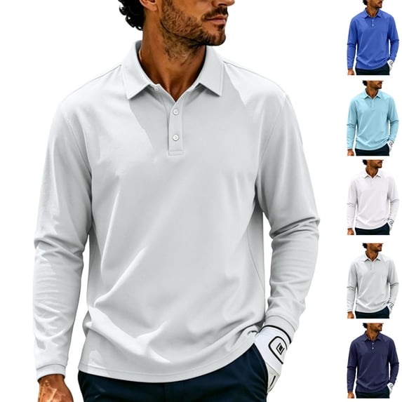 Polo Shirts for Men Cotton Breathable Sun Protection Long Sleeve Golf Collared Shirt for Casual Work Travel, 3 Buttons