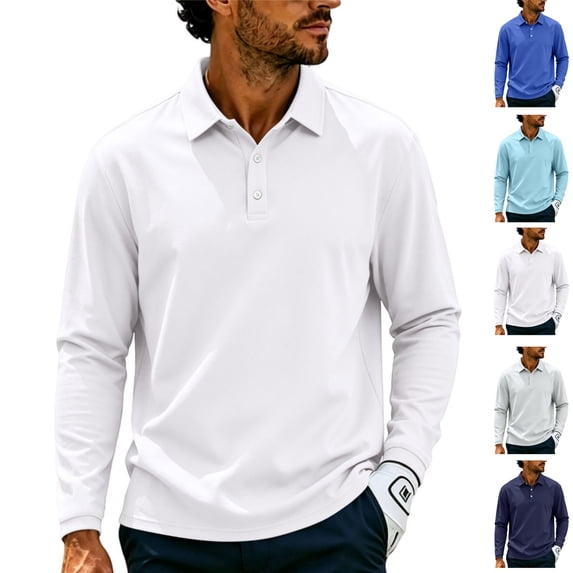 Polo Shirts for Men Cotton Breathable Sun Protection Long Sleeve Golf Collared Shirt for Casual Work Travel, 3 Buttons