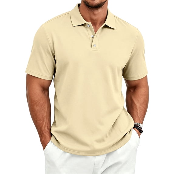 Polo Shirts for Men Cotton Short Sleeve T-Shirts 3 Buttons Classic Fit Casual Performance Golf Shirts, L