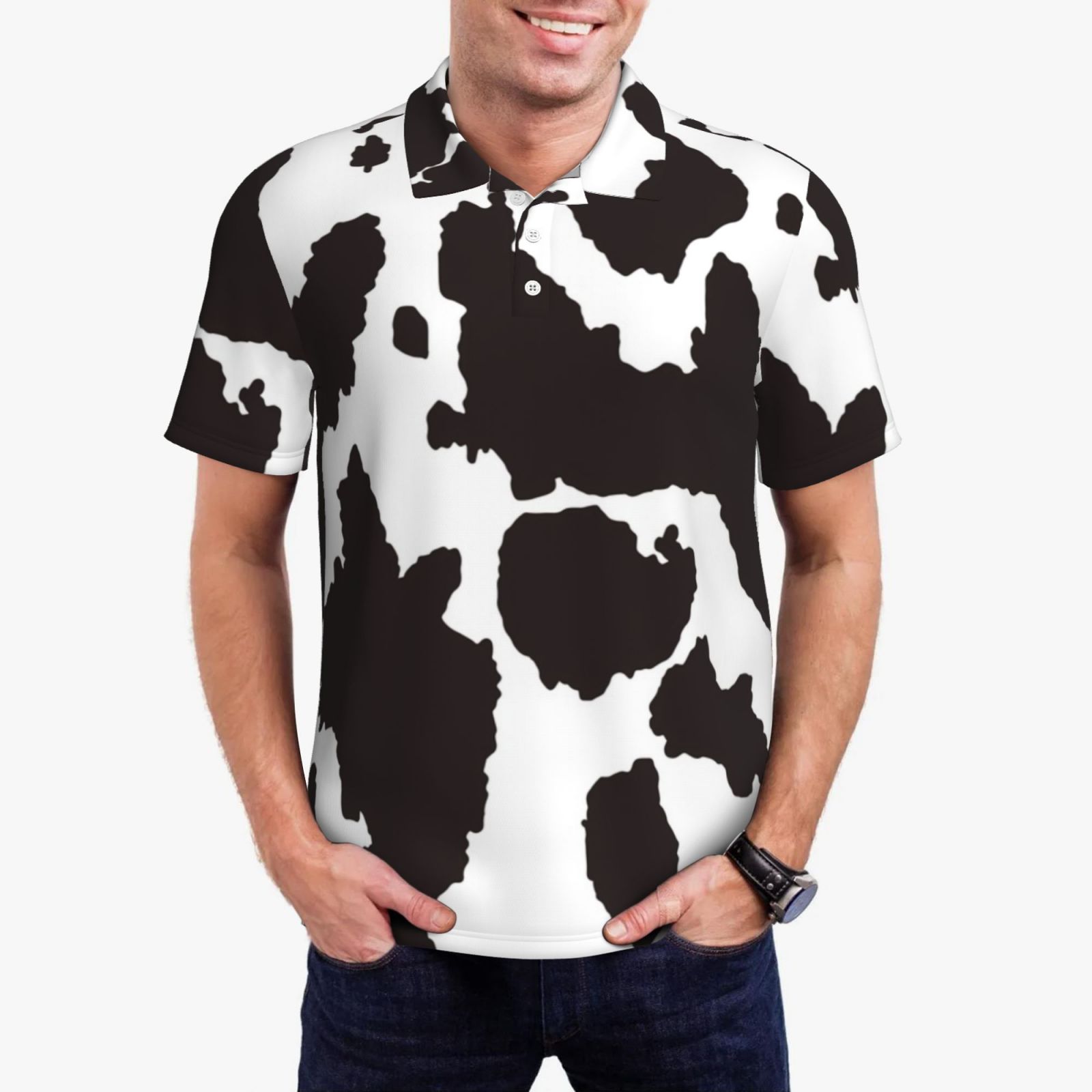Polo Cow Pattern Polo Shirts for Men - Cow Skin 2 Classic Mens Polo Shirts Casual Short ...