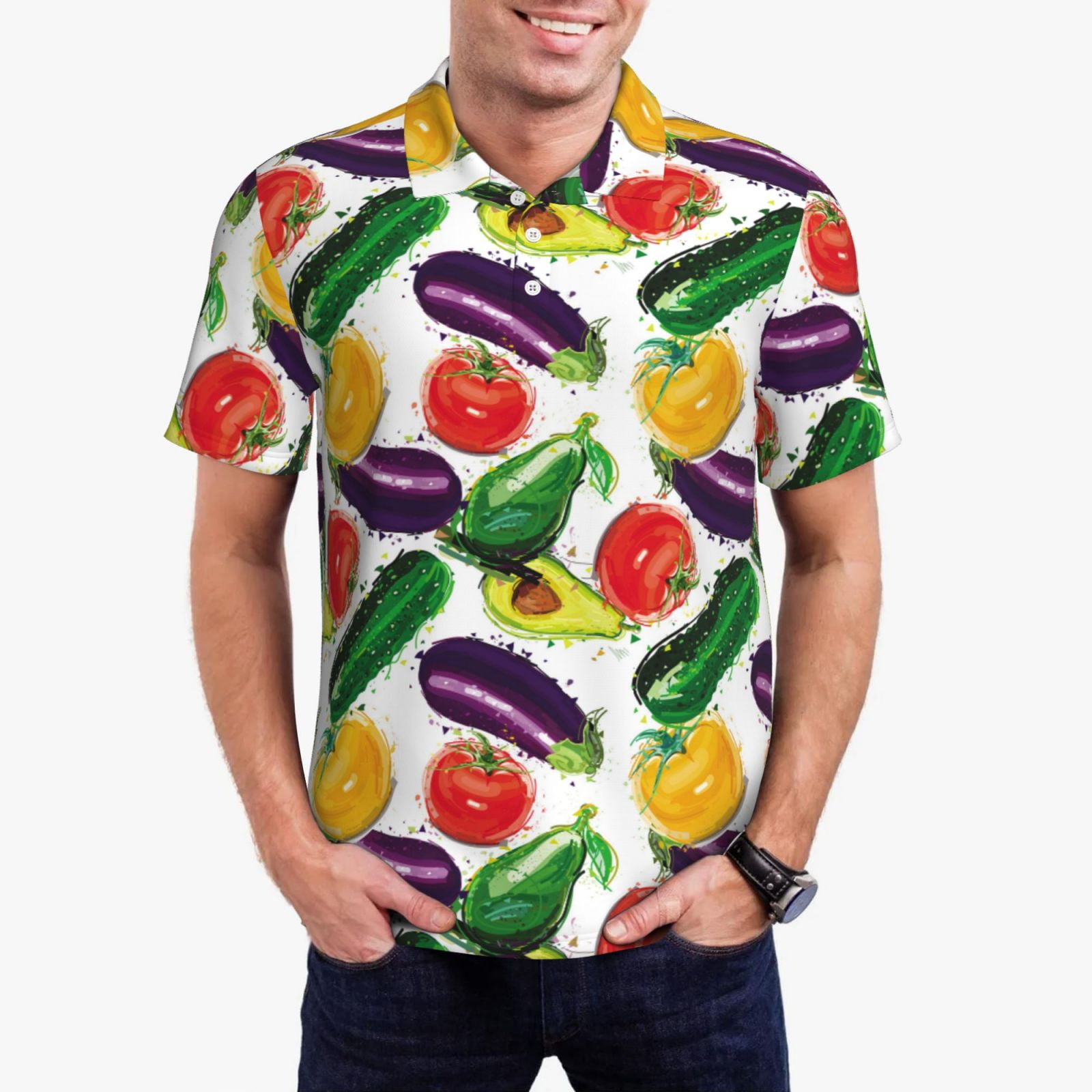 Polo Shirts for Men Cucumber Tomato Eggplant Soft Comfort Breathable