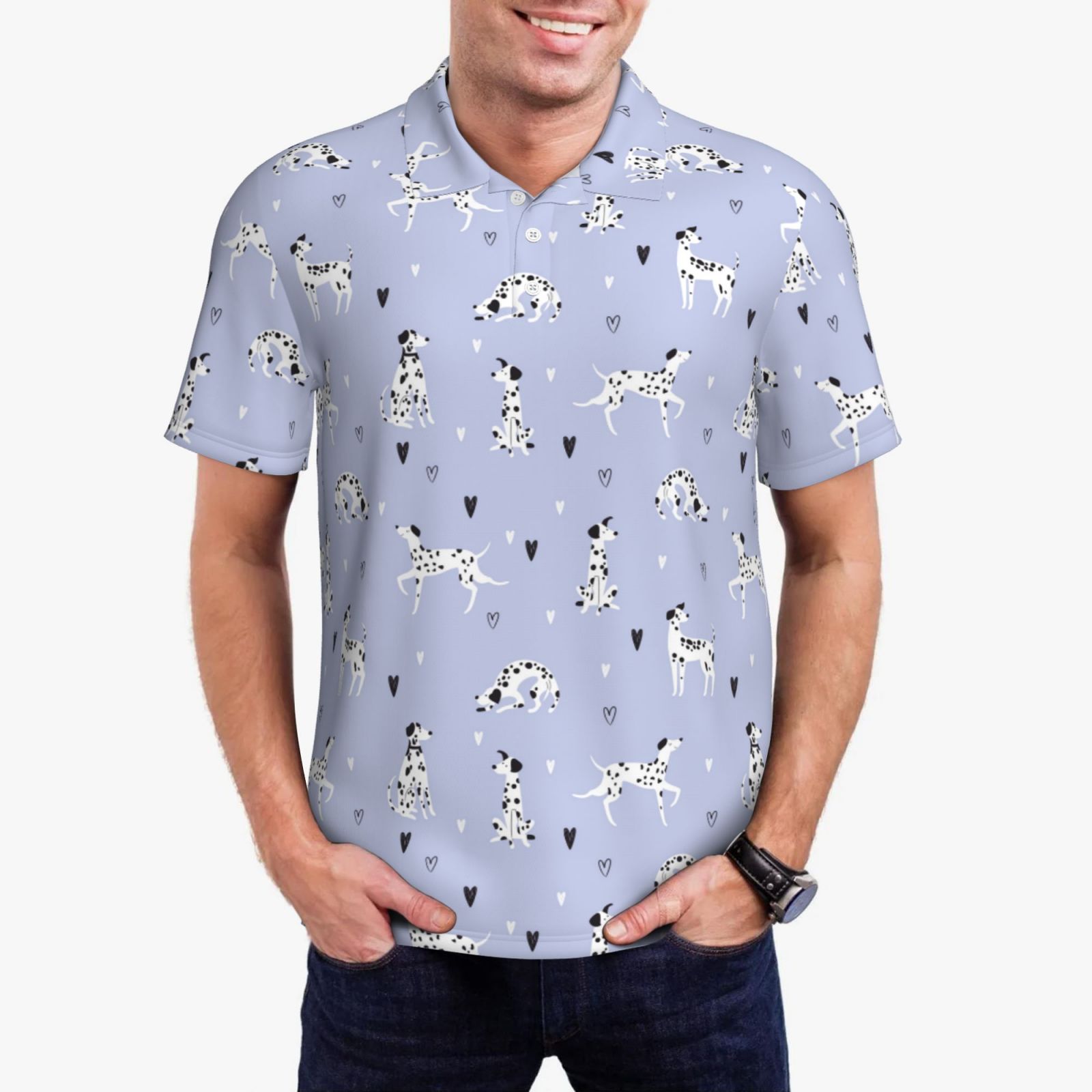 James & Lottie Boys Polo Shirt - Blue with Pink Puppy Dog main image 0