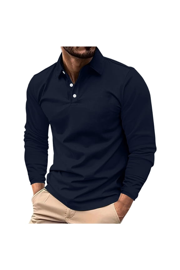 Polo Shirts for Men Fall Cotton Long Sleeve Golf Tennis Collared Work Shirt Casual Travel 3 Buttons Ultra Soft Tops