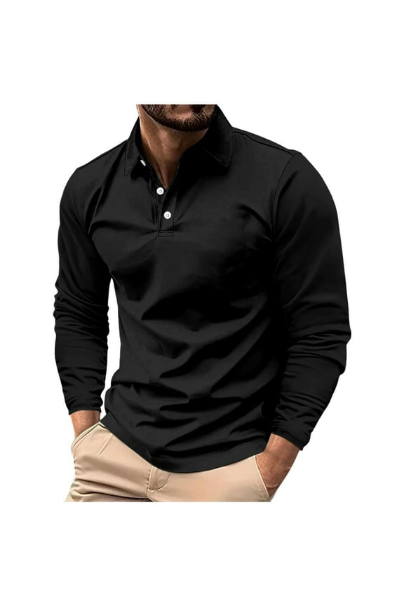 Polo Shirts for Men Fall Cotton Long Sleeve Golf Tennis Collared Work Shirt Casual Travel 3 Buttons Ultra Soft Tops