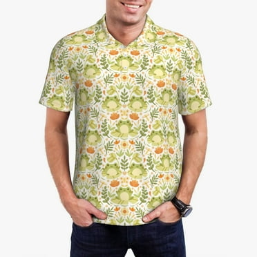 Polo Shirts for Men, Frogs And Botanical Cuteness Casual Mens Polo Shirts Short Sleeve Button Down Classic Mens Golf Polo Shirts