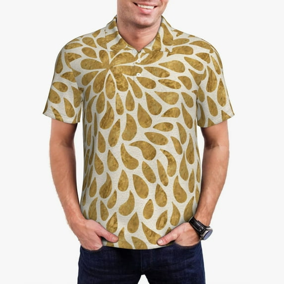 Polo Shirts for Men, Gold Drops Cuteness Casual Mens Polo Shirts Short Sleeve Button Down Classic Mens Golf Polo Shirts