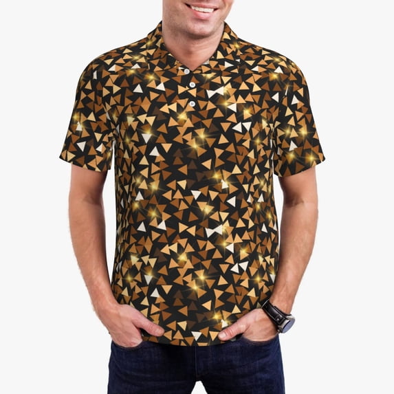 Polo Shirts for Men, Gold Glitter lightning E Cuteness Casual Mens Polo Shirts Short Sleeve Button Down Classic Mens Golf Polo Shirts