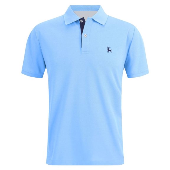 Polo Shirts for Men Golf Casual Slim Fit Short Sleeve Button Up Collared Tops Summer Moisture Wicking Performance Mens T-Shirts Light Blue L