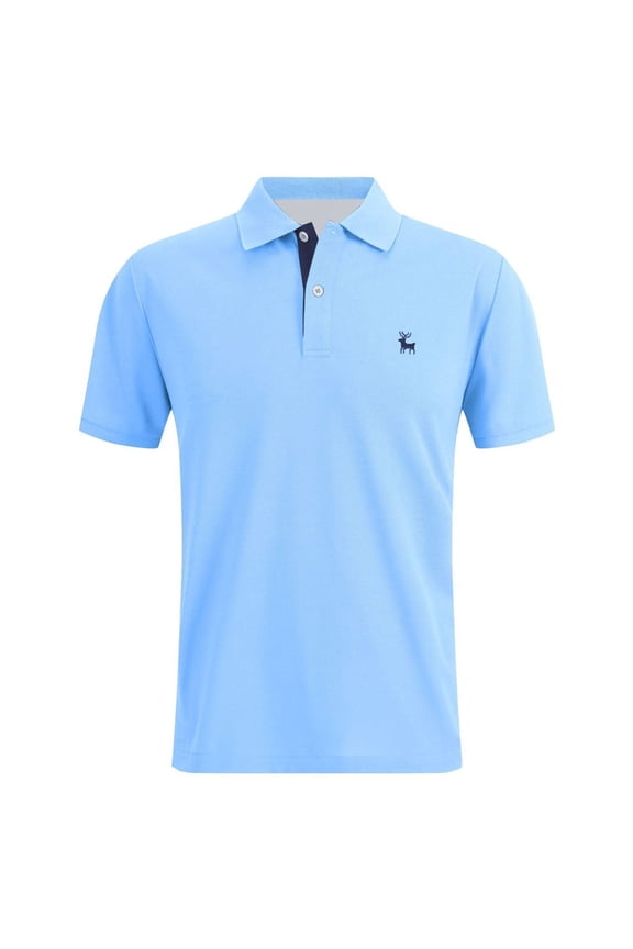 Polo Shirts for Men Golf Casual Slim Fit Short Sleeve Button Up Collared Tops Summer Moisture Wicking Performance Mens T-Shirts Light Blue L