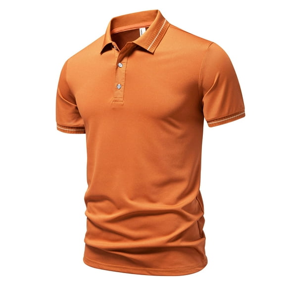 Polo Shirts for Men Golf Permance Moisture Wicking Classic Button Up Collared Tops Short Sleeve Loose Fit Solid Color Mens T-Shirts Gold L