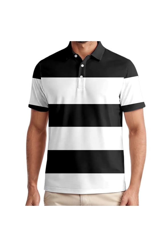 Polo Shirts for Men Golf Striped Button Up Collared Breathable Short Sleeved Top Performance Stretch Athletic Regular Shirts for Men