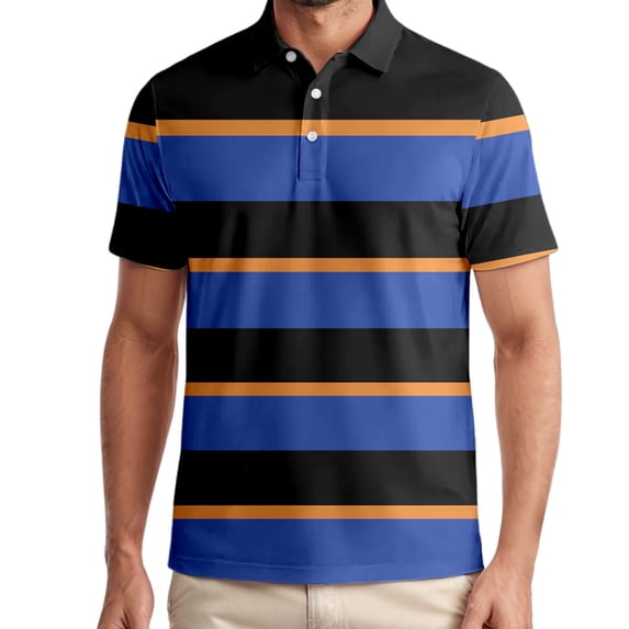 Polo Shirts for Men Golf Striped Short Sleeved Button Up Collared Top Performance Stretch Athletic Regular Breathable Mens T-Shirts