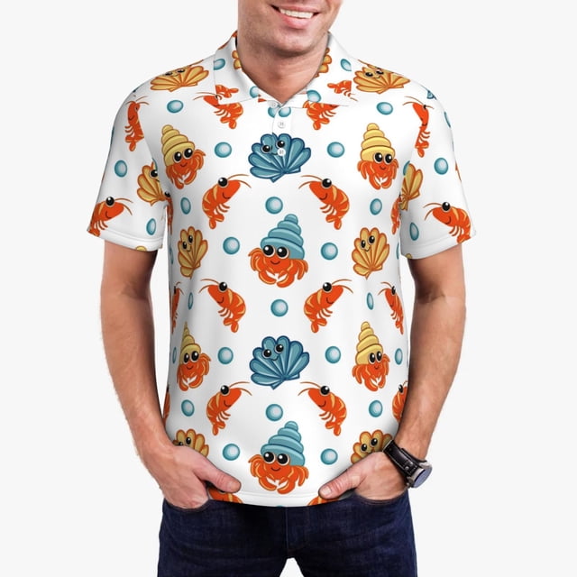 Polo Shirts for Men Hermit Crab Shrimp Scallop Casual Mens Short Sleeve ...