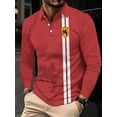 thumbnail image 1 of Men's Long Sleeve Polo Shirts, Lightweight Slim-fit Button Up Golf Polo Shirts Basic Designed Blouse Red XL, 1 of 6