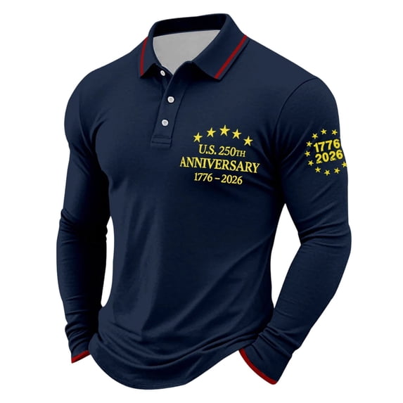 Polo Shirts for Men Long Sleeve Shirt Outdoor Mens Pullover Streetwear for Us.250 Years Tops