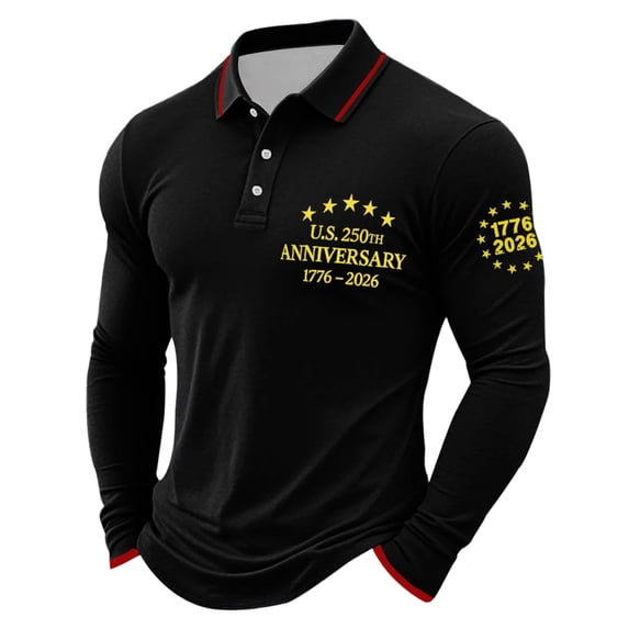 Polo Shirts for Men Long Sleeve Shirt Outdoor Mens Pullover Streetwear for Us.250 Years Tops